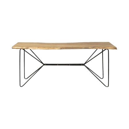 66" Natural and Black Solid Wood and Iron Abstract Base Console Table