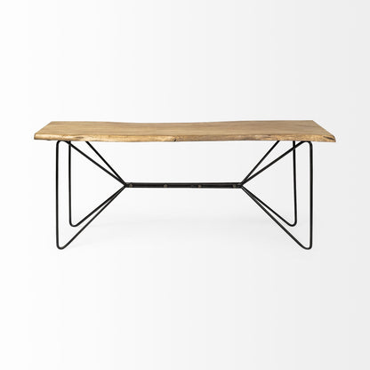 66" Natural and Black Solid Wood and Iron Abstract Base Console Table