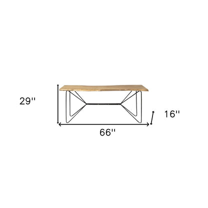 66" Natural and Black Solid Wood and Iron Distressed Abstract Console Table