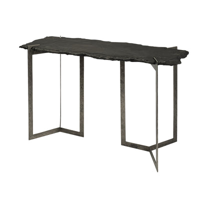 50" Black and Nickel Slate and Iron Distressed Double Pedestal Console Table