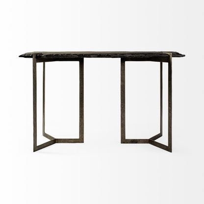50" Black and Nickel Slate and Iron Distressed Double Pedestal Console Table