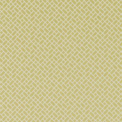 Soft yellow-green upholstery fabric with a white diagonal lattice pattern forming a diamond grid.