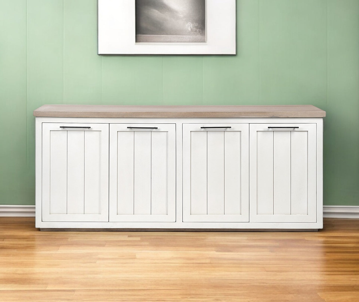 73" Brown and White Solid Wood Sideboard with Four Doors