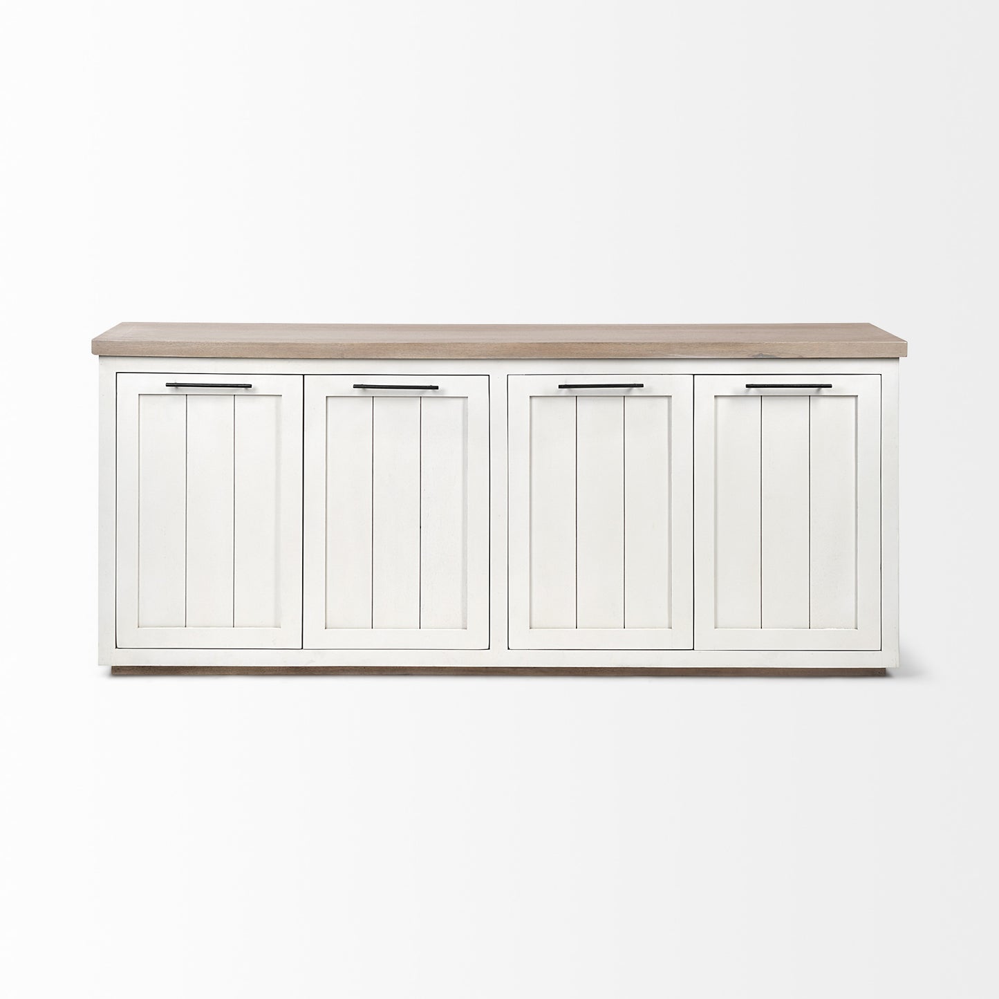 Brown Solid Mango Wood Top & White Frame Sideboard With 4 Cabinet Doors