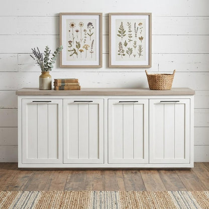 73" Brown and White Solid Wood Sideboard with Four Doors