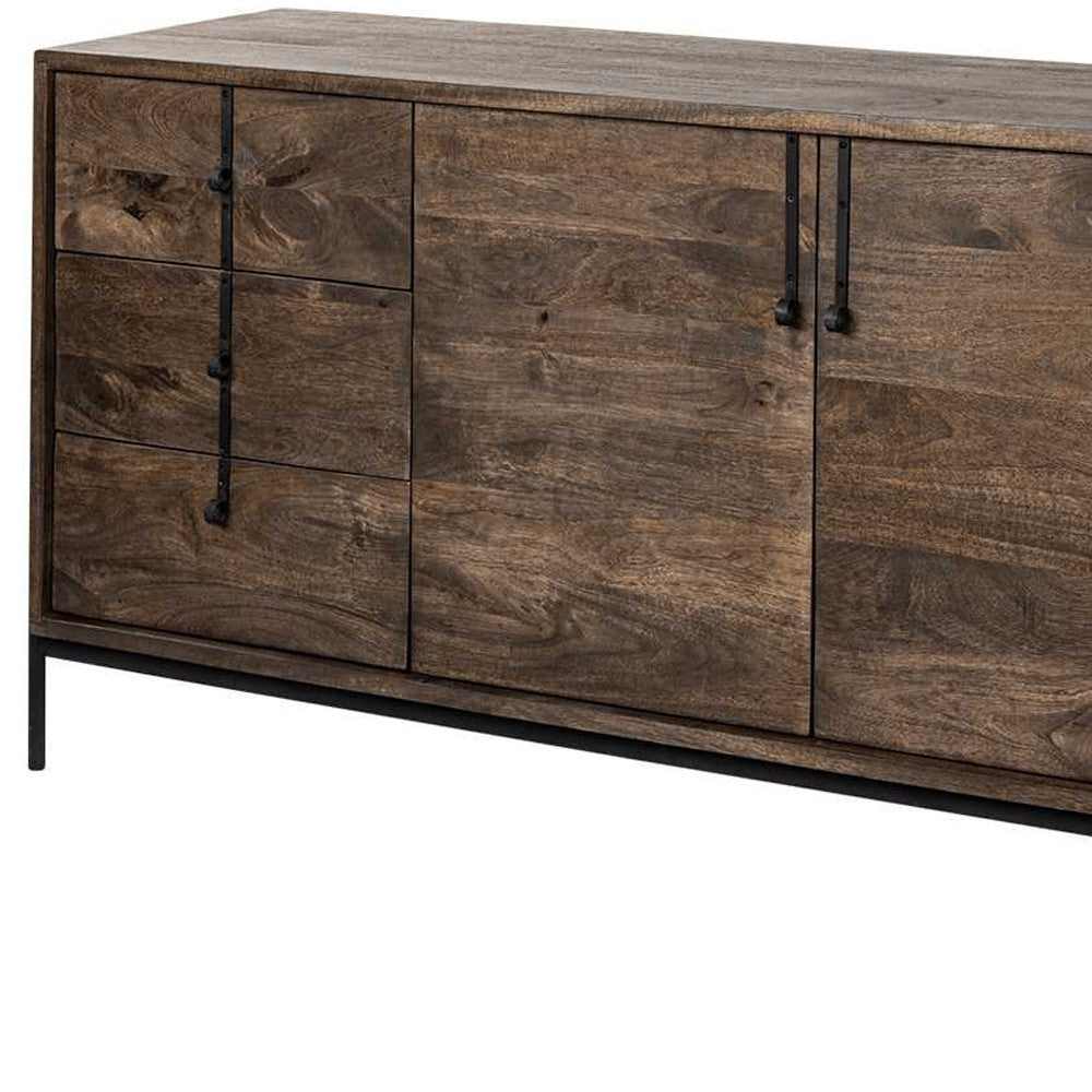 Brown Solid Wood Sideboard With 6 Drawers And 2 Cabinet Doors