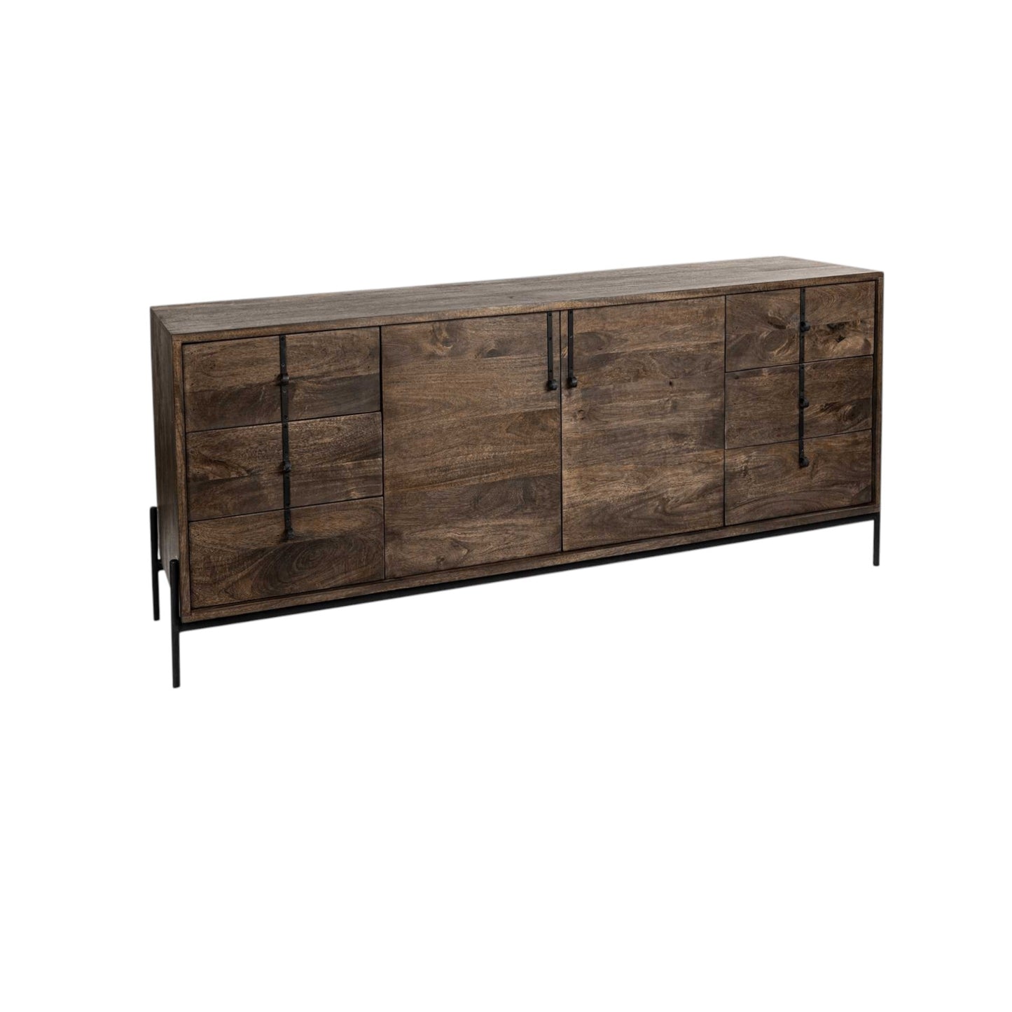 72" Brown Solid Wood Six Drawer Sideboard with Two Doors