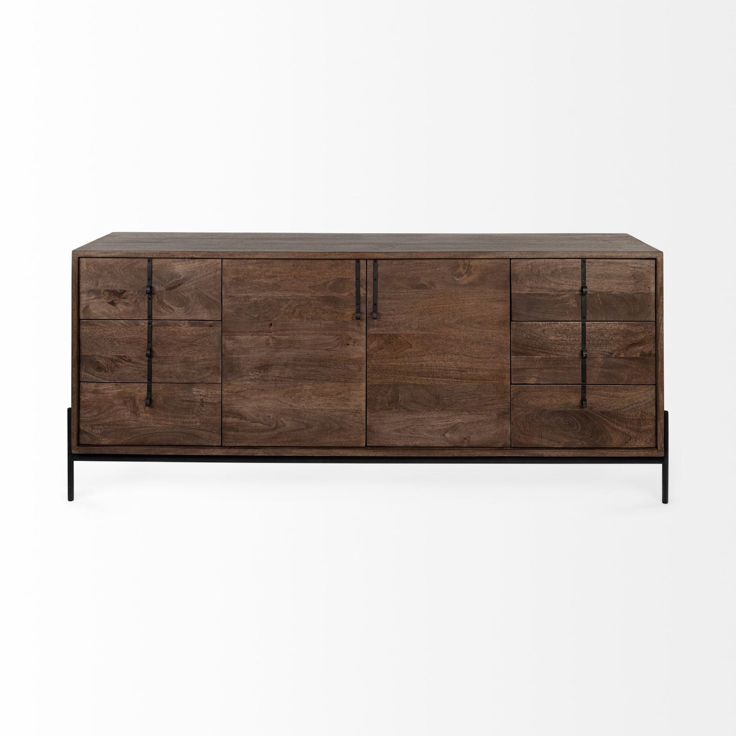 Brown Solid Wood Sideboard With 6 Drawers And 2 Cabinet Doors