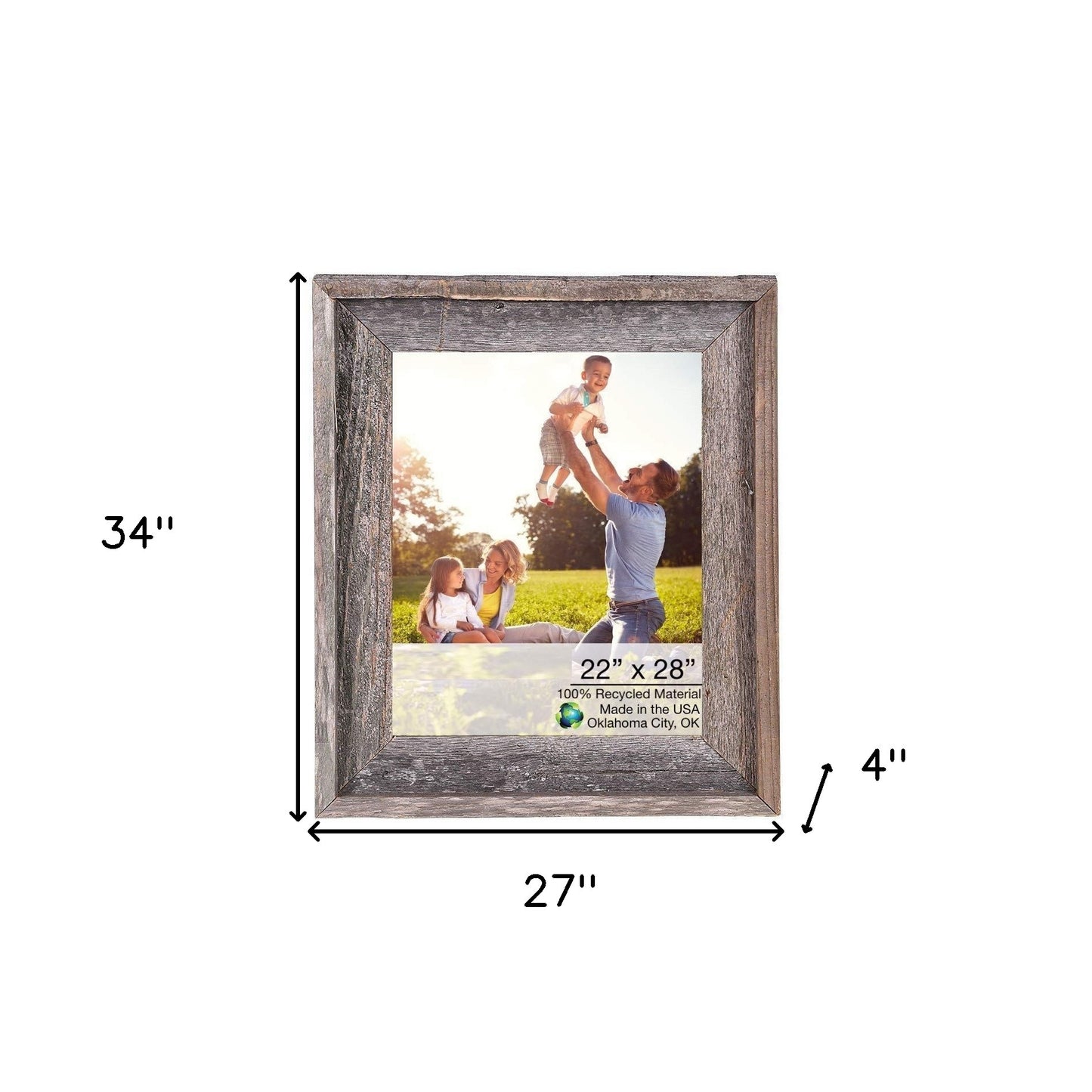 22X28 Natural Weathered Grey Picture Frame With Plexiglass Holder