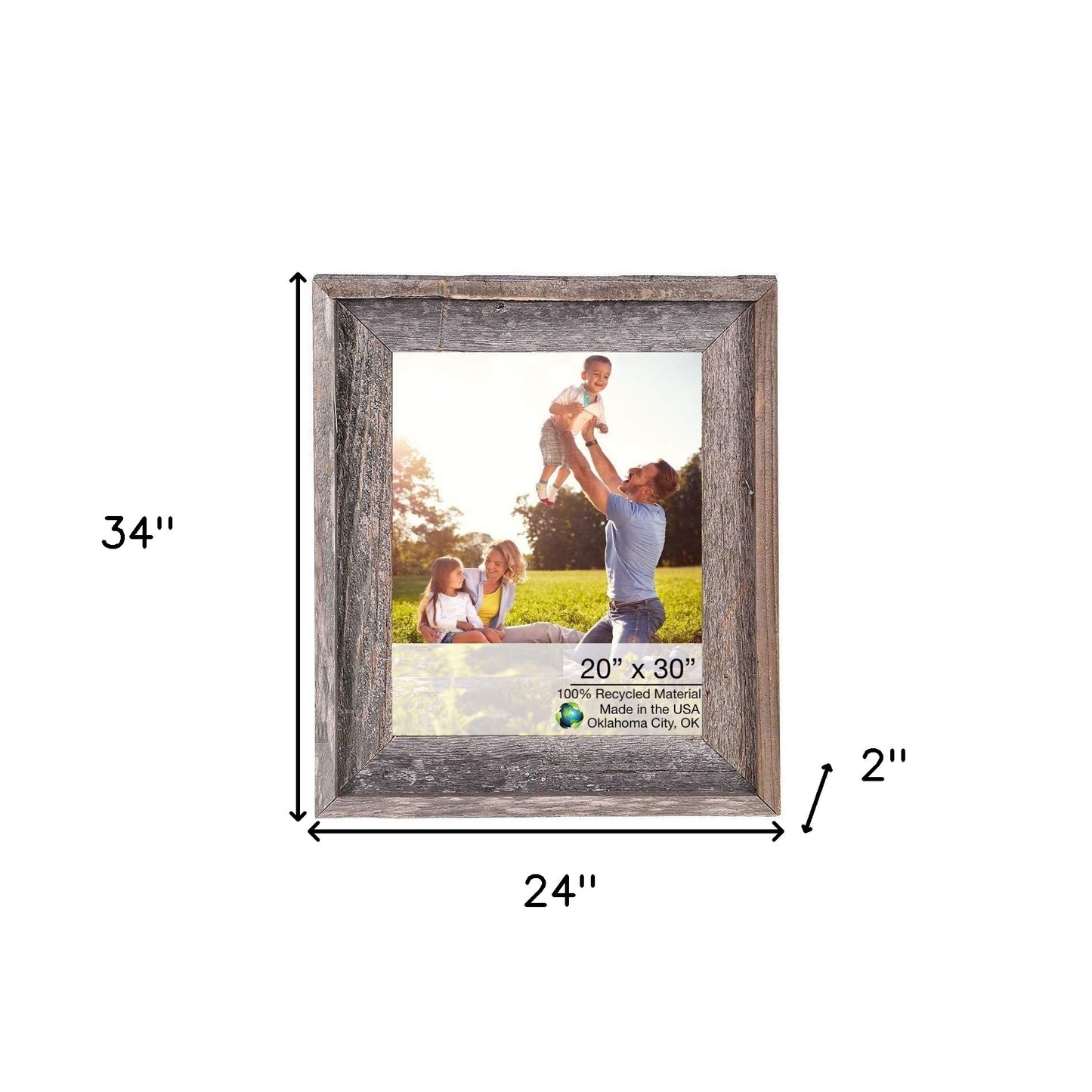20X30 Natural Weathered Grey Picture Frame With Plexiglass Holder