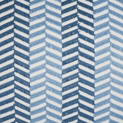 Blue chevron embroidered pillow, 24" x 24", featuring light and dark blue tones.