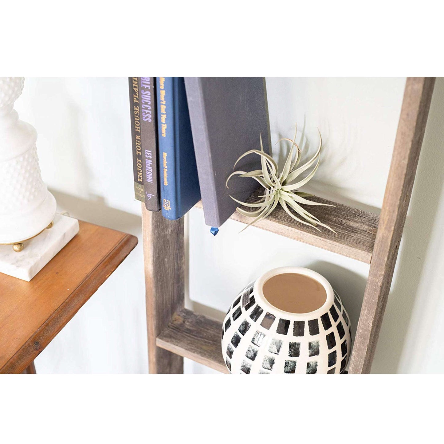 4 Step Rustic Black Wood Ladder Shelf