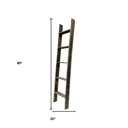 60" Gray Rustic Five Step Wood Ladder Shelf