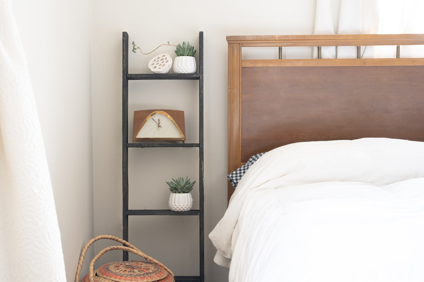 4 Step Rustic Black Wood Ladder Shelf