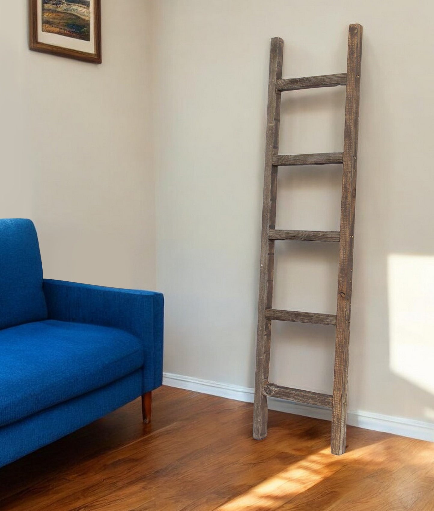 5 Step Rustic Espresso Gray Wood Ladder Shelf