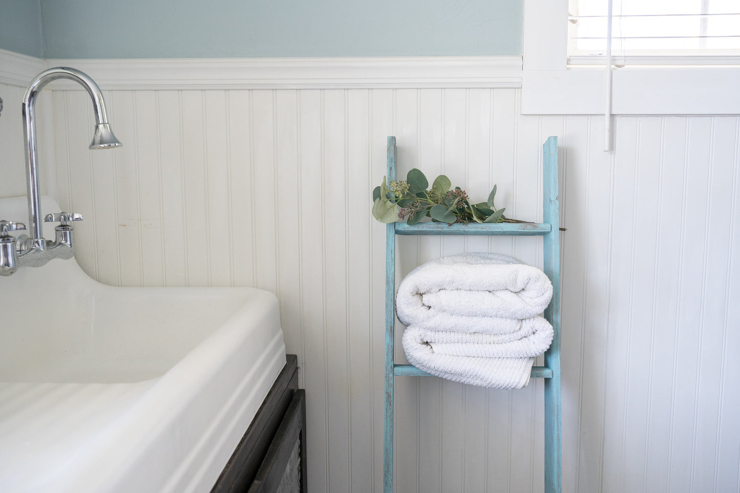 5 Step Rustic Turquoise Wood Ladder Shelf