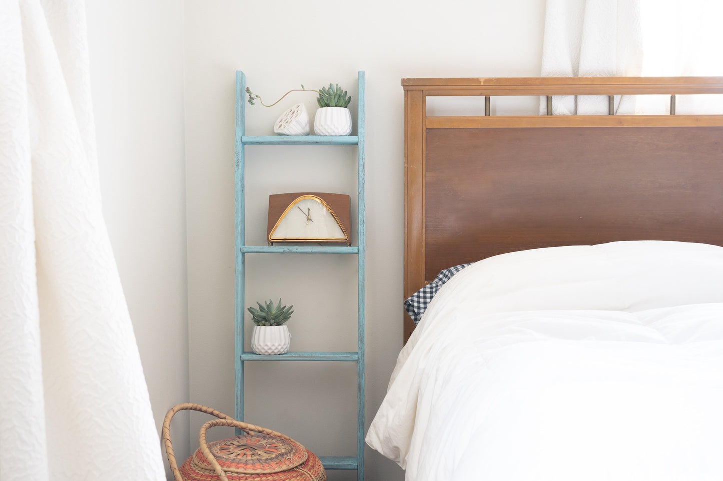 5 Step Rustic Turquoise Wood Ladder Shelf