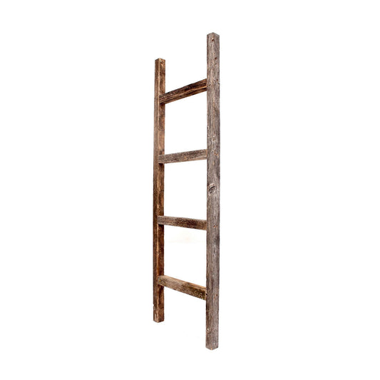 48" Gray Rustic Four Step Wood Ladder Shelf