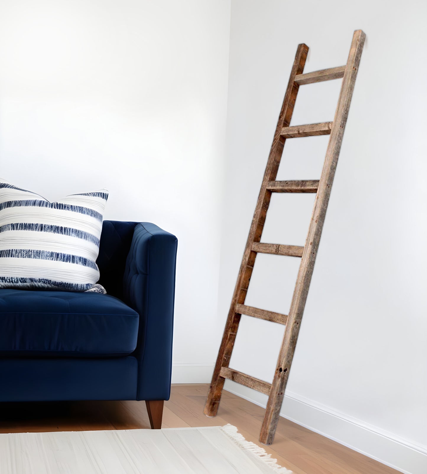 Six Step Rustic Weathered Grey Wood Ladder Shelf