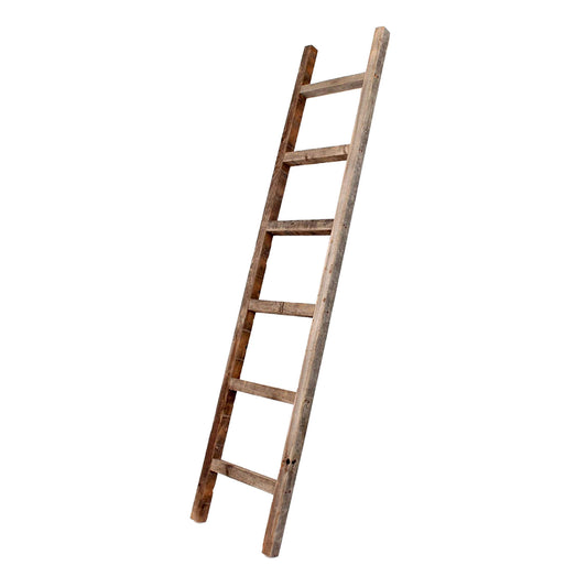 Six Step Rustic Weathered Grey Wood Ladder Shelf