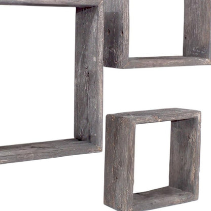 Set of Three Smoky Black Wood Square Hanging Dimensional Sculpture