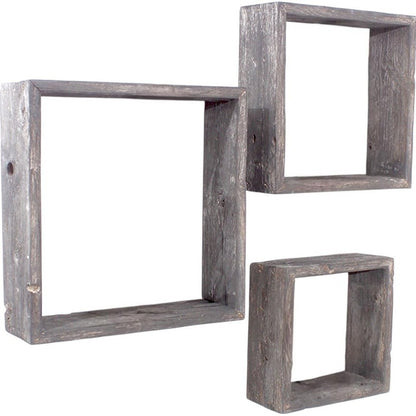 Set of Three Smoky Black Wood Square Hanging Dimensional Sculpture