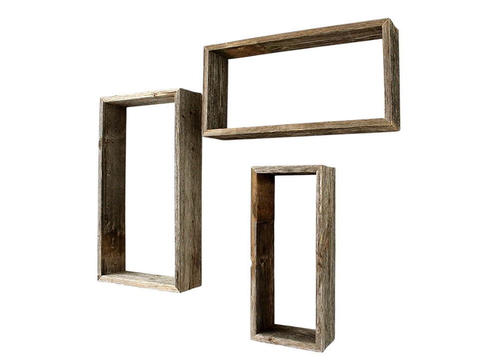 Set of Three Gray Wood Hanging Dimensional Sculpture