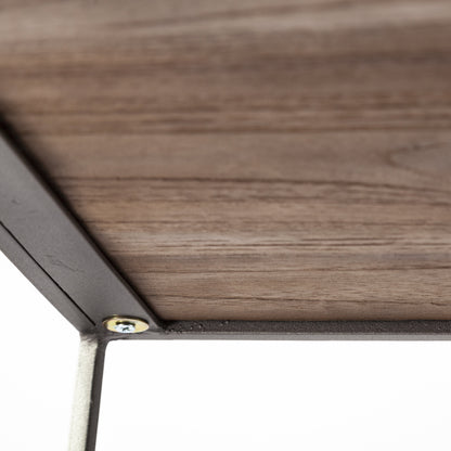 71" Brown And Silver Metal and Wood Four Tier Bookcase