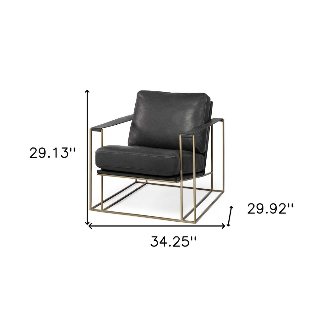 34" Black and Gold Faux Leather Lounge Chair