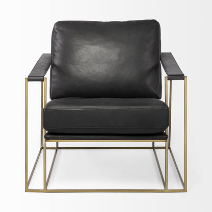 34" Black and Gold Faux Leather Lounge Chair