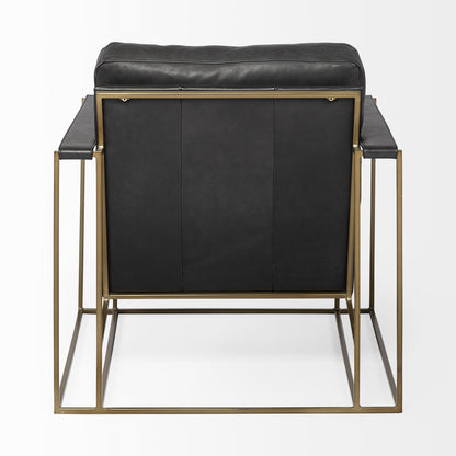 34" Black and Gold Faux Leather Lounge Chair