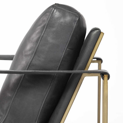 34" Black and Gold Faux Leather Lounge Chair