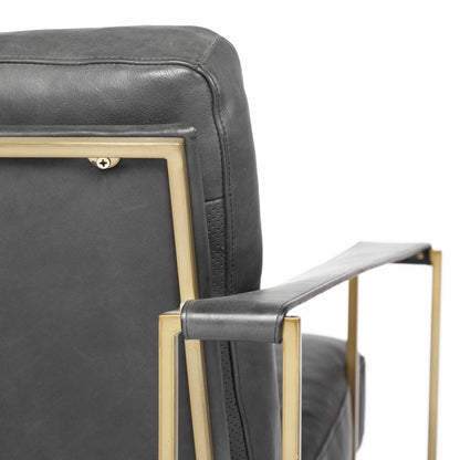 34" Black and Gold Faux Leather Lounge Chair