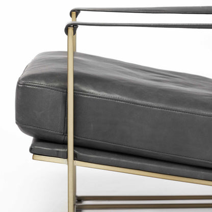 34" Black and Gold Faux Leather Lounge Chair