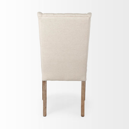 Tufted Cream and Brown Upholstered Linen Wing Back Dining Side Chair