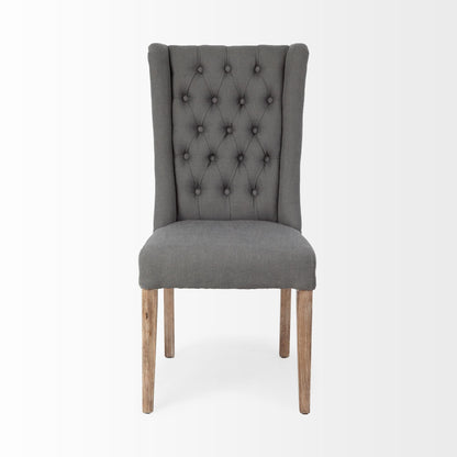 Tufted Gray and Brown Upholstered Linen Wing Back Dining Side Chair