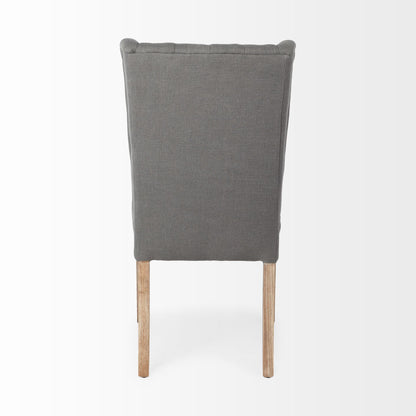 Tufted Gray and Brown Upholstered Linen Wing Back Dining Side Chair