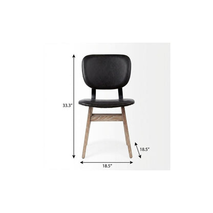 Set of Two Black and Brown Faux Leather Open Back Dining Side Chairs