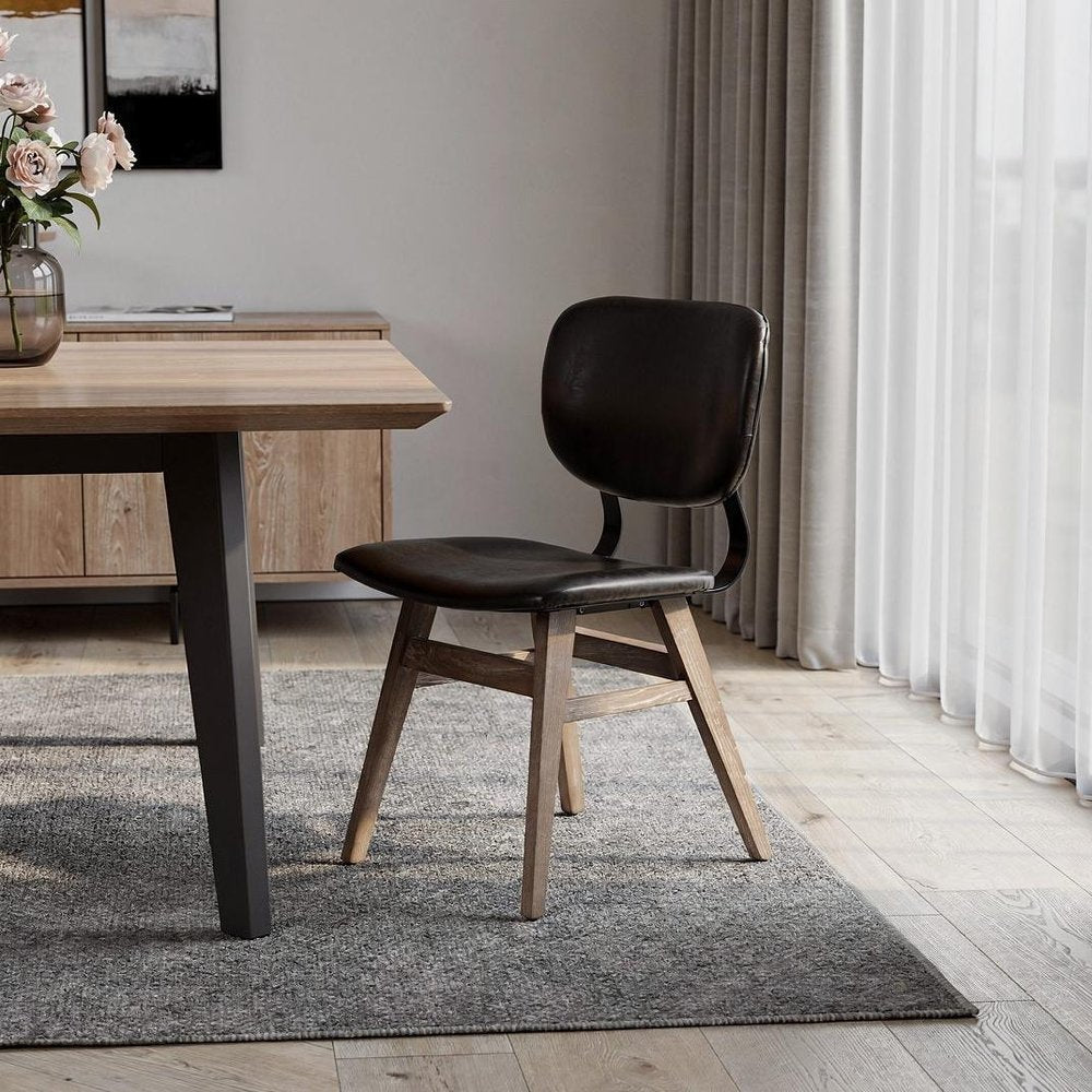 Set of Two Black and Brown Faux Leather Open Back Dining Side Chairs