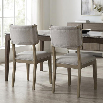 Set Of Two Light Gray And Brown Upholstered Fabric Open Back Side Chairs