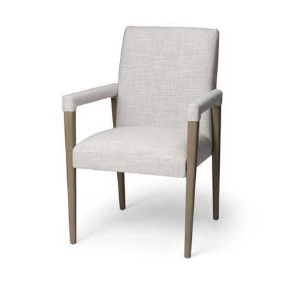 Cream and Brown Upholstered Fabric King Louis Back Dining Arm Chair