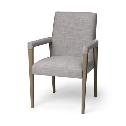 Gray and Brown Upholstered Fabric King Louis Back Dining Arm Chair