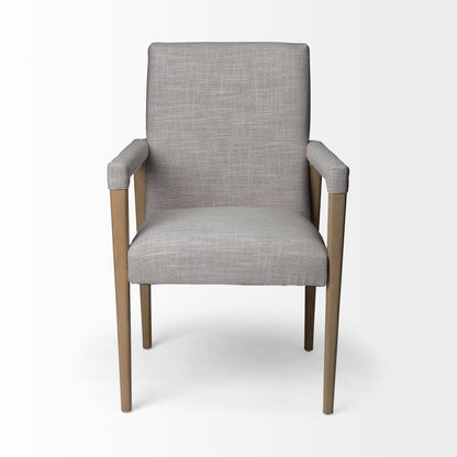 Gray and Brown Upholstered Fabric King Louis Back Dining Arm Chair