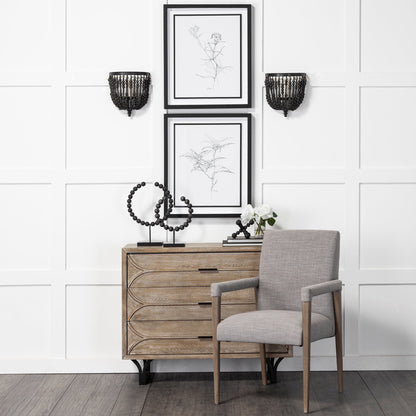 Gray and Brown Upholstered Fabric King Louis Back Dining Arm Chair