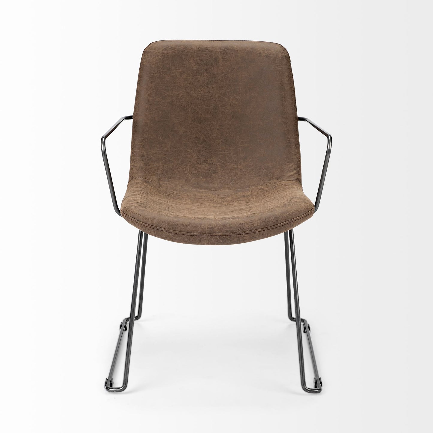 Brown and Black Upholstered Faux Leather Dining Arm Chair