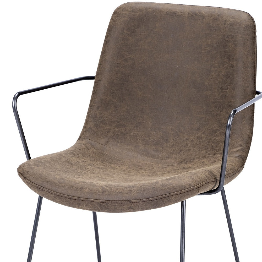 Brown And Black Upholstered Faux Leather Dining Arm Chair
