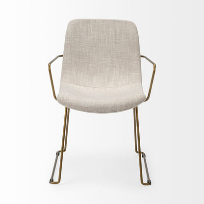 Cream and Gold Upholstered Fabric Dining Arm Chair