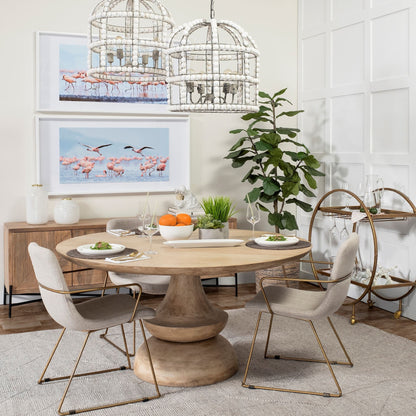 Cream and Gold Upholstered Fabric Dining Arm Chair