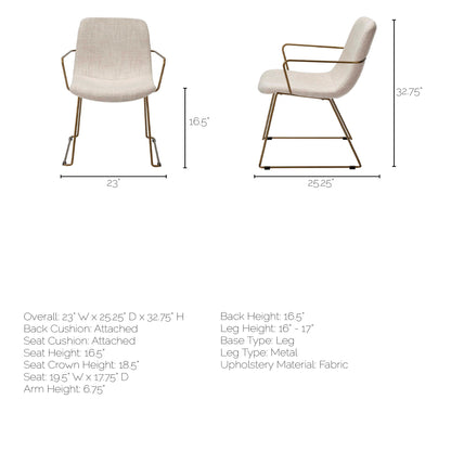 Cream and Gold Upholstered Fabric Dining Arm Chair