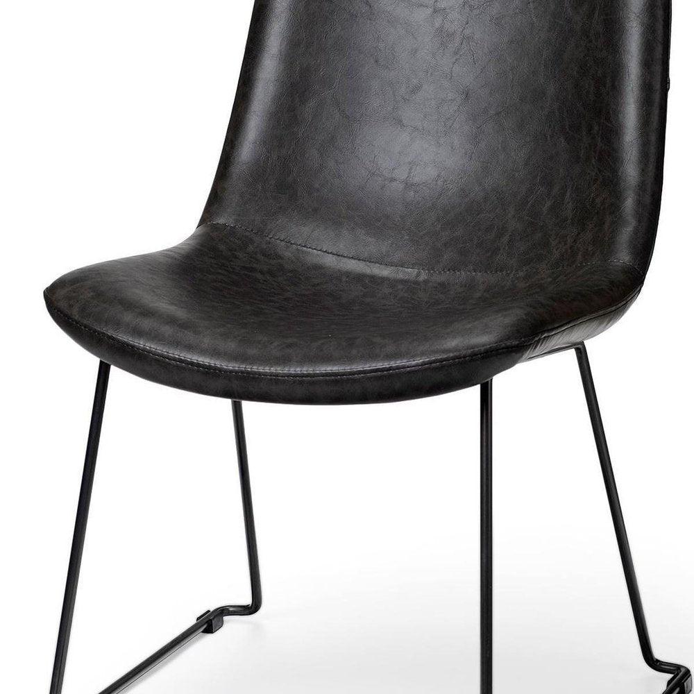 Set Of Two Black Upholstered Faux leather Side Chairs